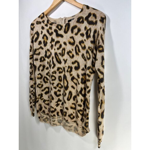 H&M Sweater Top S Leopard Print Tunic Rib Knit Zip Back Long Sleeve Wool Blend - Picture 2 of 7